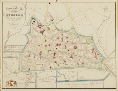 214033 Plattegrond van de stad Utrecht met directe omgeving; met weergave van het stratenplan met nummers (ged.), ...